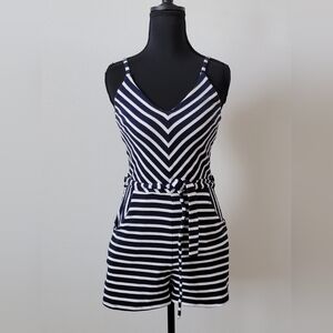Striped Navy & White Sleeveless Romper